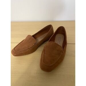 Journee Collection Womens Tan Suede Square Toe Loafer Flat Shoes Size 7.5